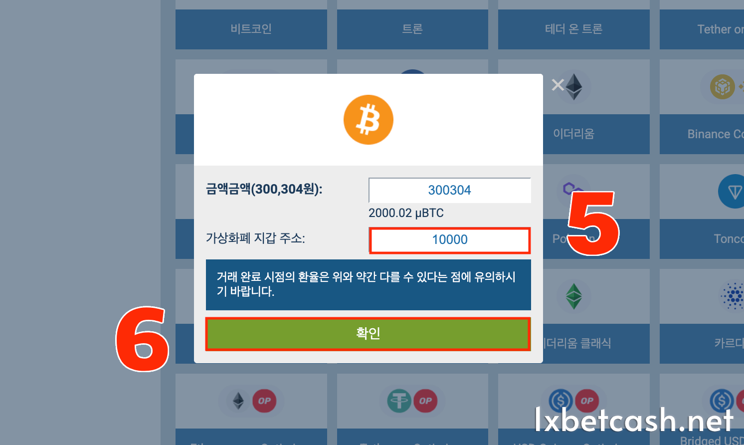 출금할 금액과 비트코인 지갑 주소를 입력하세요